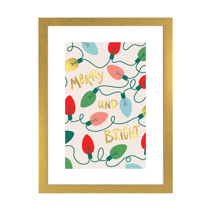 «Merry and Bright I» par Caroline Alfreds - impression d'art graphique, H 32 po x l 24 po x P 1 po, Papier encadré doré