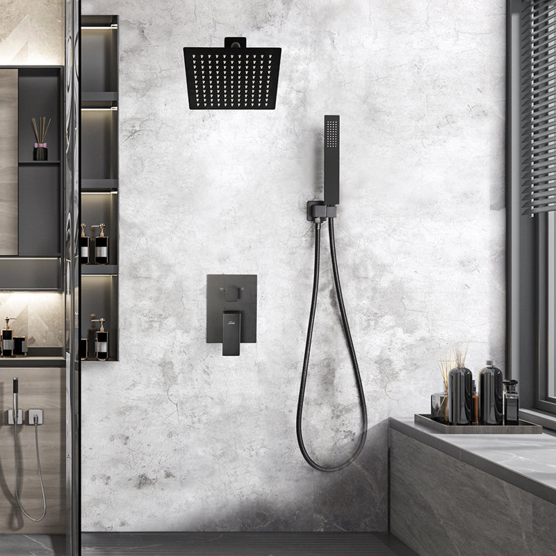 Système de douche complet avec valve brute, Noir mat
