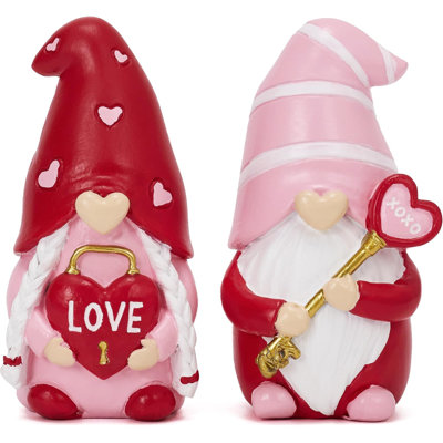Valentine’S Day Gnome Decorations 2 Pack – Heart XOXO Resin Figurines