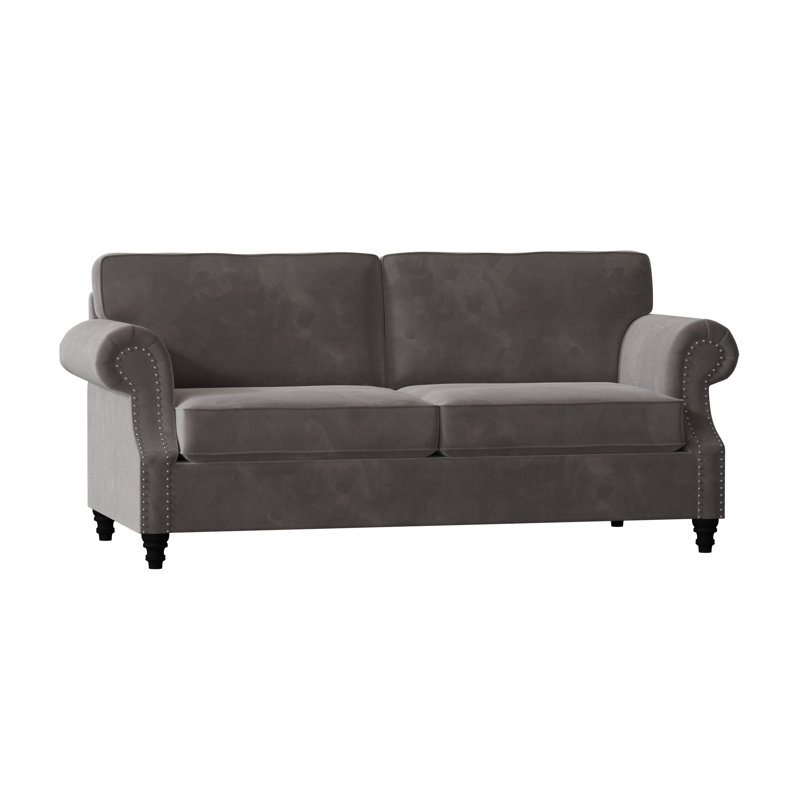 Canapé standard à accoudoirs roulés 84 po Fontana, Standard, Velours gris anthracite, Noir