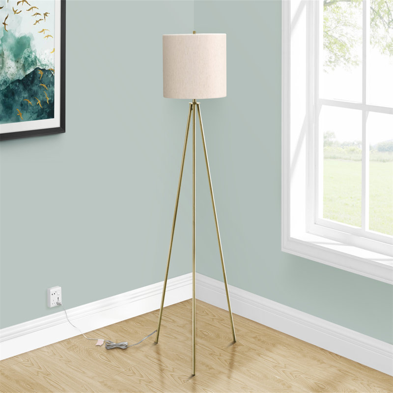Lighting, 63"h, Floor Lamp, Brass Metal, Ivory / Cream Shade, Contemporary, Ivory