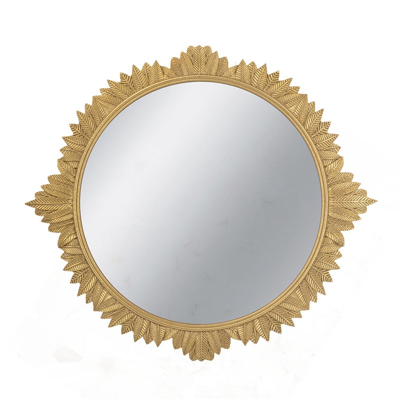 Miroir mural rond 35,5 x 31,5 po en panneau de fibres à densité moyenne avec cadre doré
