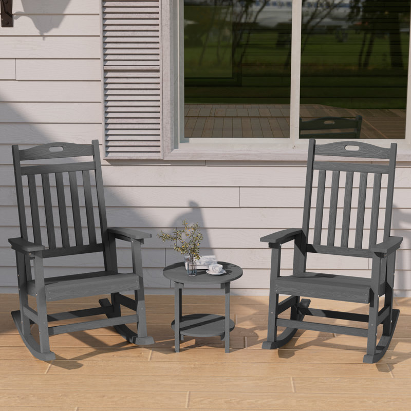 Rocking Outdoor Adirondack Chair With Table, Gray