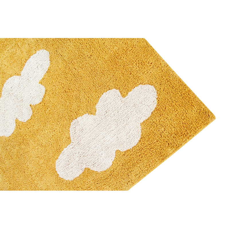 Hand Knotted Cotton Abstract Area Rug in Yellow/White