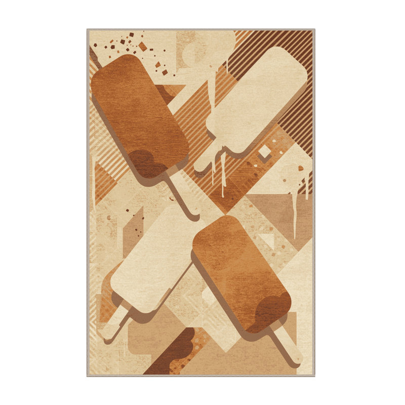Soft Plush Burholme Popsicle Modern Abstract Area Rug in Beige – Beige Binding, 5x7