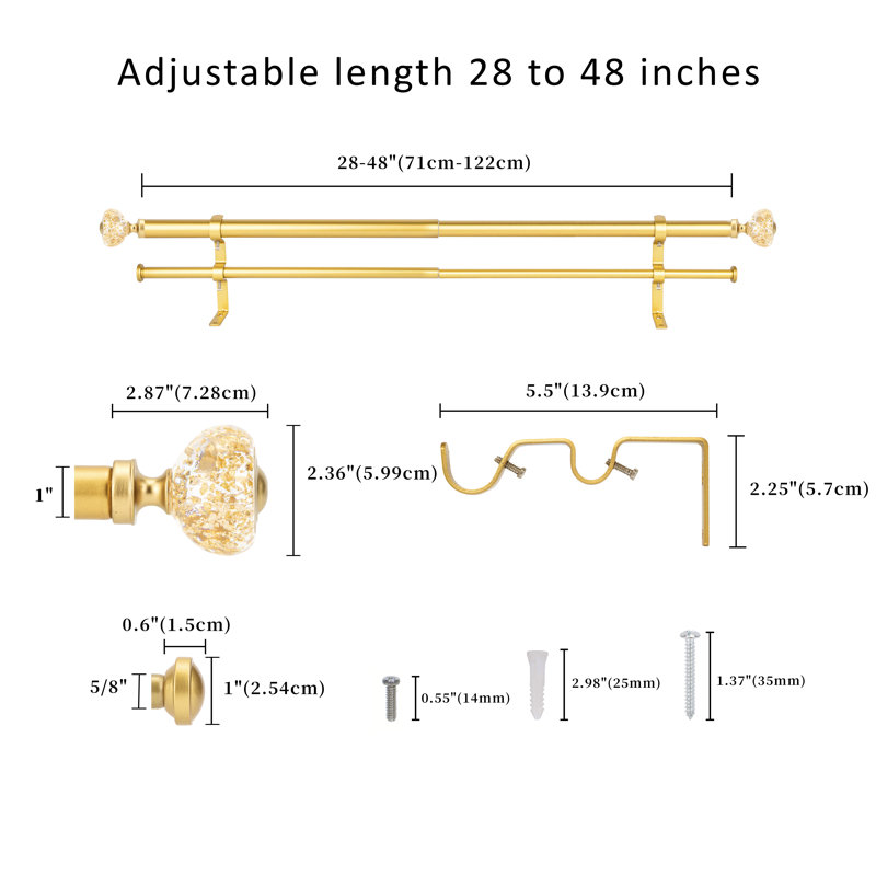 Tringle à rideaux double réglable Jehieli, 28" - 48", Doré