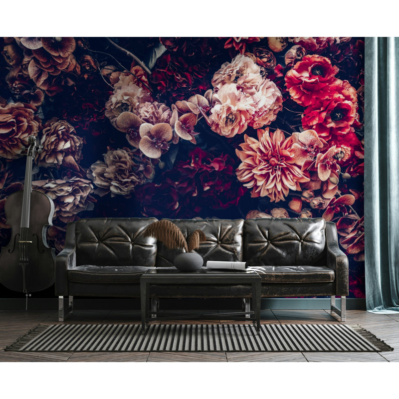 Papier peint floral foncé foncé Moody, L 114,96 po x l 225 po