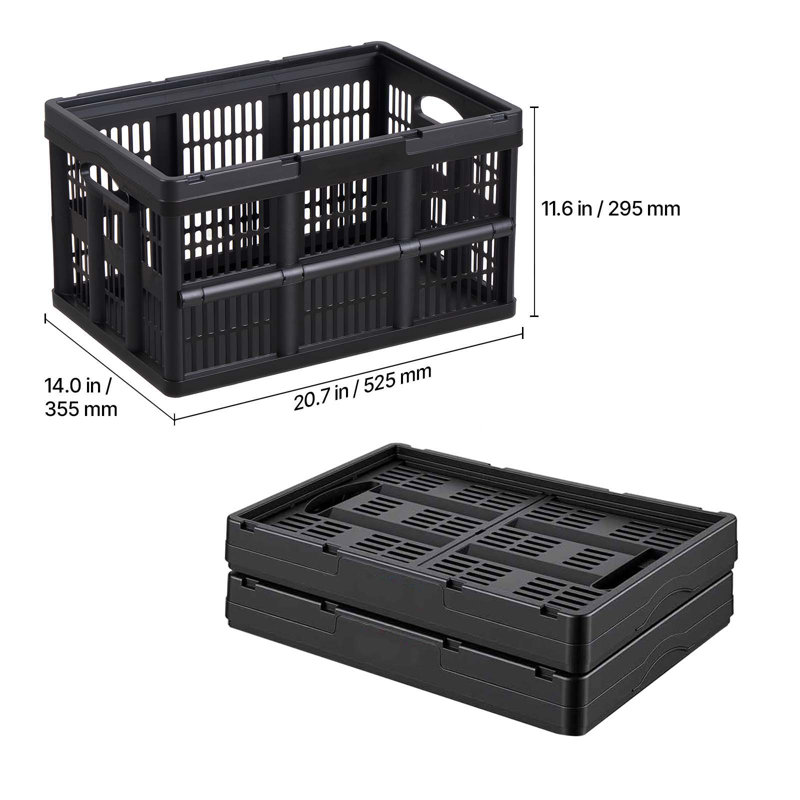 Plastic Collapsible Storage Bins, 45L, Stackable Folding Storage Crates with Handles, Holds 33 lbs Per Bin, Foldable Heavy Duty Containers, Space-Saving Baskets, for Home Organizing