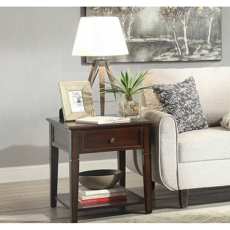 End Table With Drawer And Open Shelf, Brown