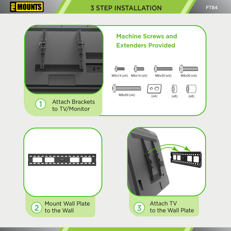 ProMounts Black Tilt TV Wall Mount for 50"-92" Screens, Holds 165 lbs.