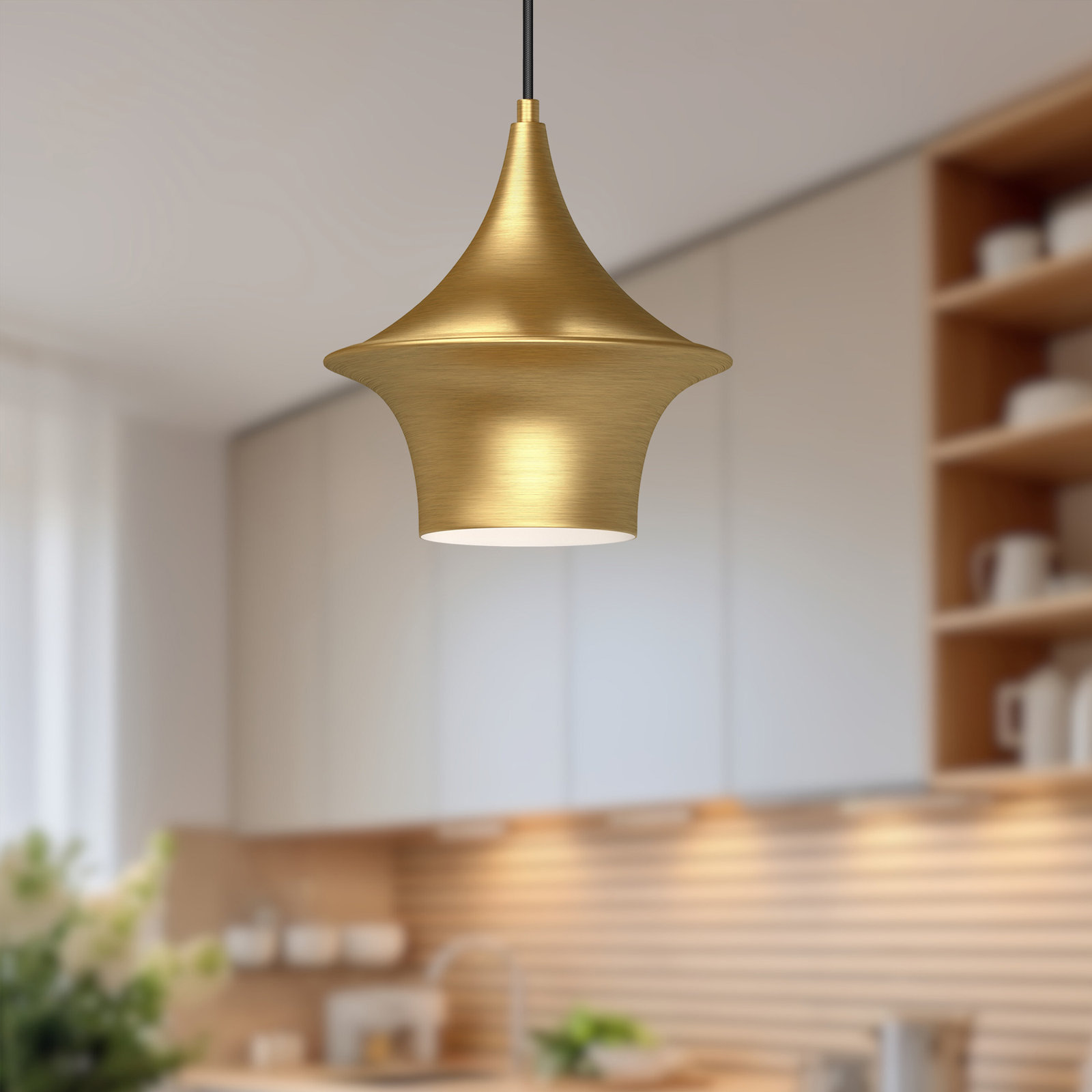 Alexia Single Light Metal Pendant, 85.13" H x 9.5" W x 9.5" D, Brushed Gold