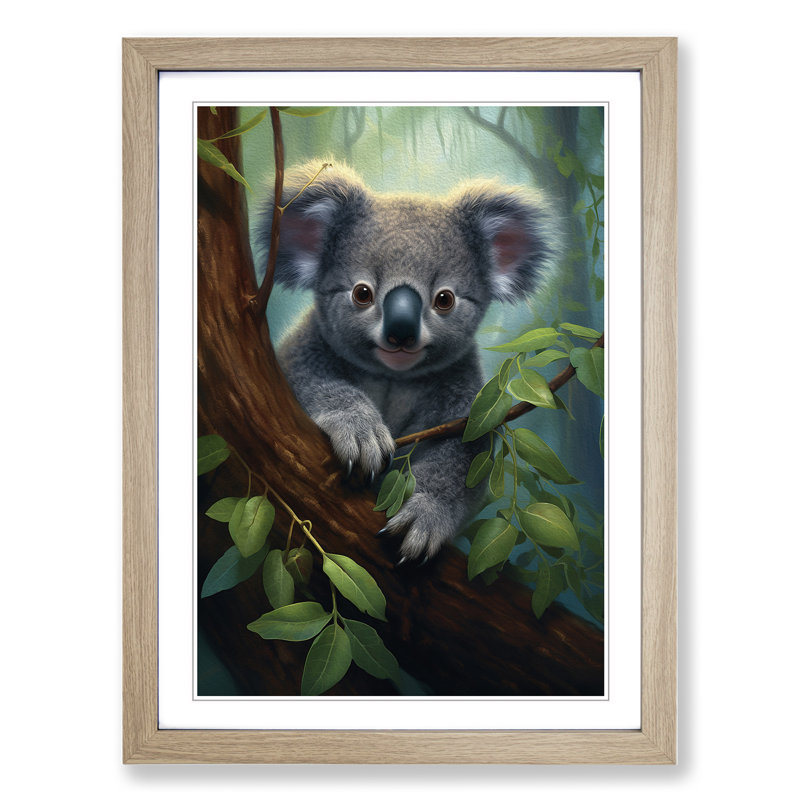 Koala Bear Symbolism - Framed Print, 46cm H x 34cm W x 2cm D, Oak 