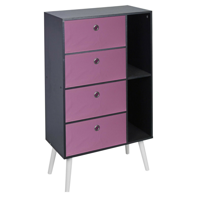 Burtondale 104cm H x 60cm W Wood Standard Bookcase, Black/Pink/Beech