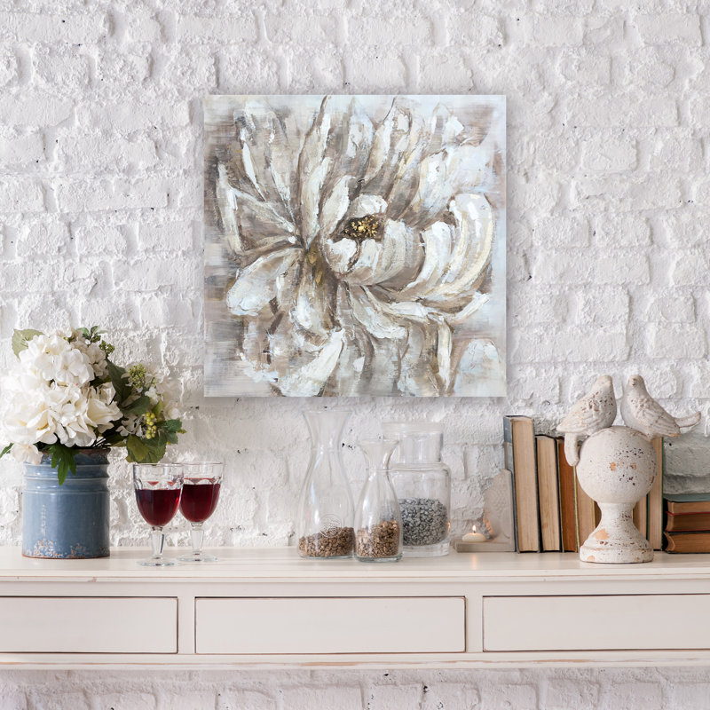Fleur - peinture sur toile tendue, H 20 po x l 20 po x P 1,5 po