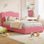Structure de lit simple pour enfants, tête de lit tapissier en velours, support de lattes en bois, lit plateforme robuste et silencieux, aucun sommier nécessaire, rose