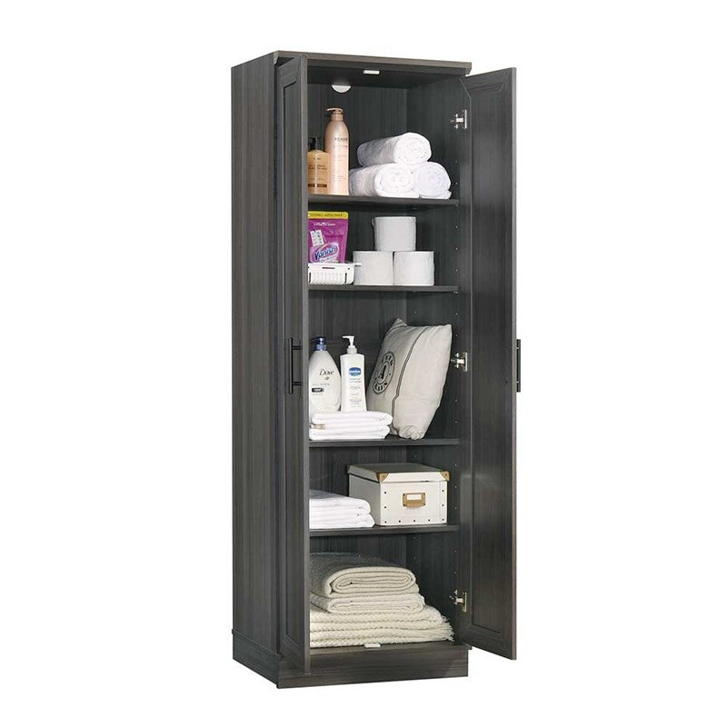 Armoire de rangement en bois d'ingénierie - bois foncé / noir graphite, Gris