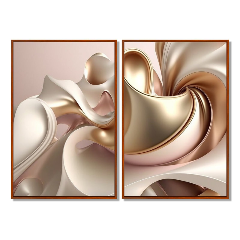 Subtil sophistication rose exquise et or II - décoration murale moderne, 36" H x 48" W, Impression encadrée flottante, Brown