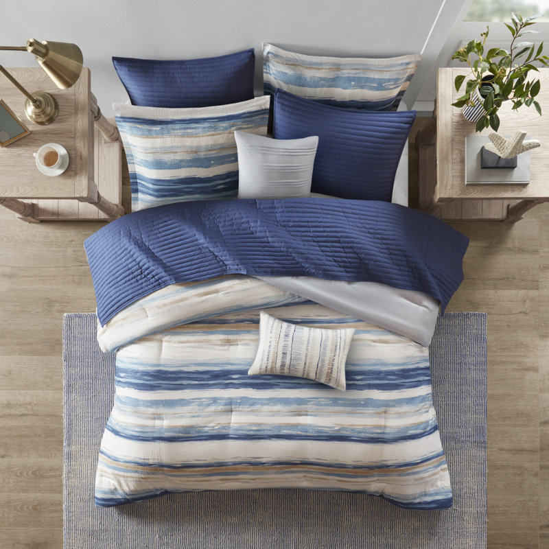 Ensemble de literie luxueux 8 pièces, en polyester doux, au design tranquille pour très grand / très grand californien