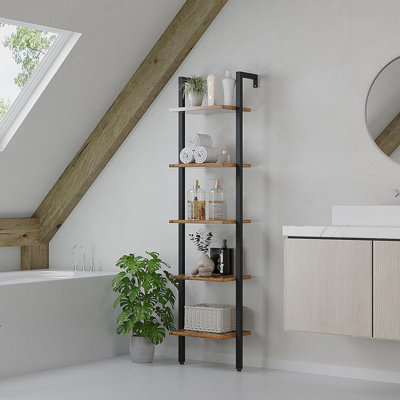 Bibliothèque murale avec cadre en métal et tablettes en bois rustique, support de rangement ouvert pour la chambre à coucher, le bureau personnel et les plantes