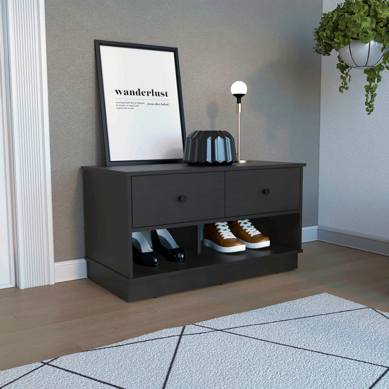 Storage Bench, Lower Shelf, Two Drawers,For Bedroom Living Room, Black