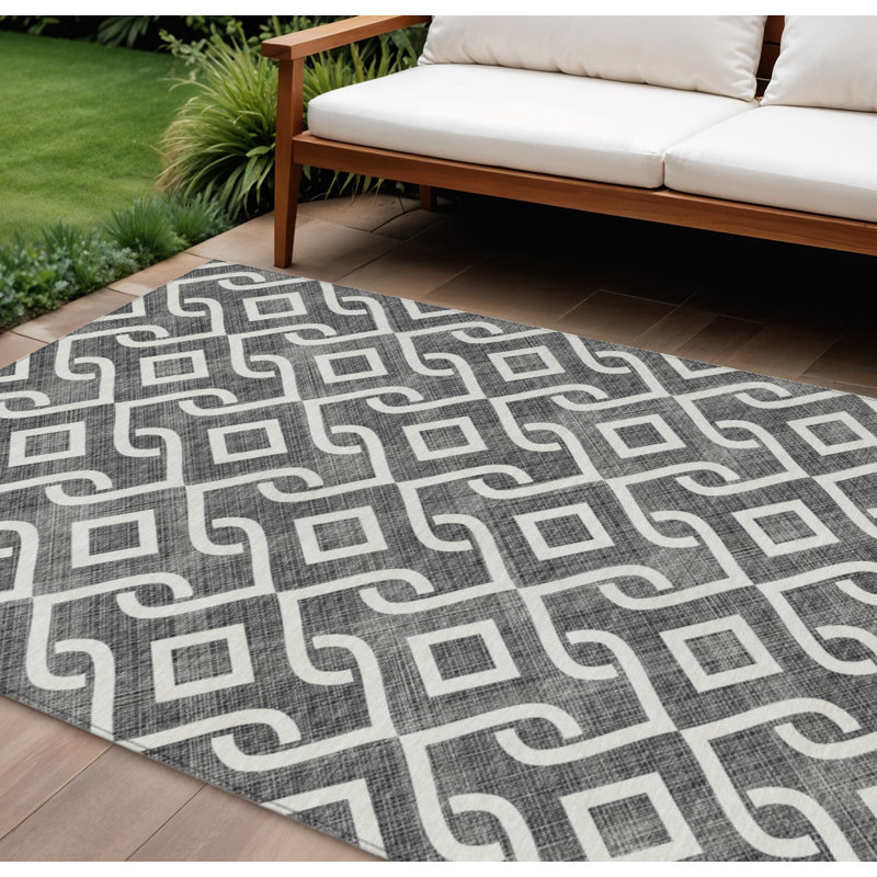 Tapis intérieur / extérieur ivoire lavable géométrique 10 pi x 14 pi