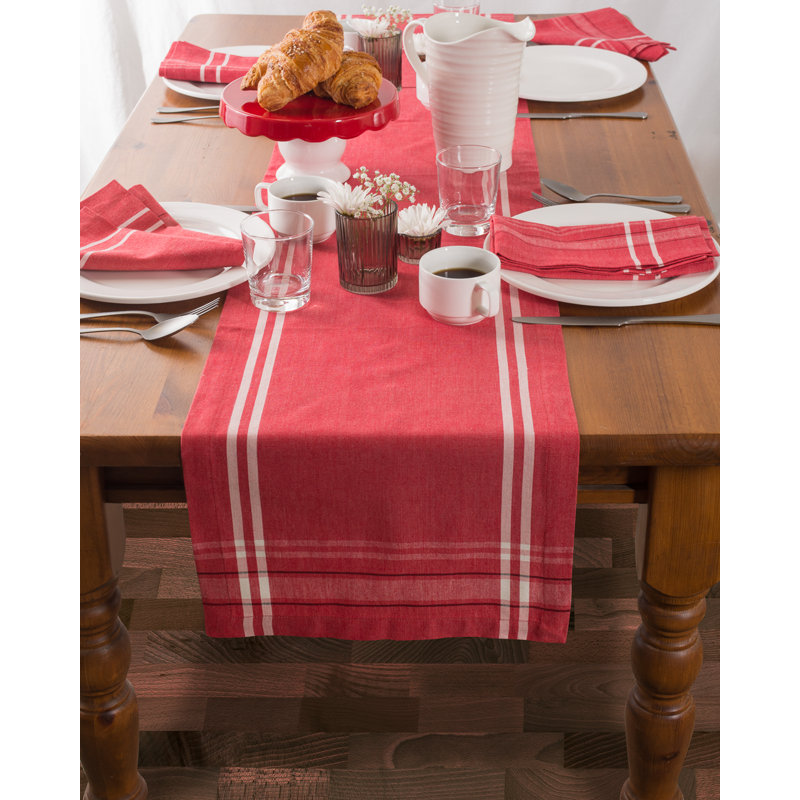 Shelton Striped 100% Cotton Table Runner, Tango Red, 14" W x 108" L