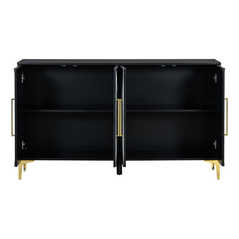 Modern Cabinet With Construction - Spacious Shelves & Chic Four-door Triangular Pattern Versatile, Black/White