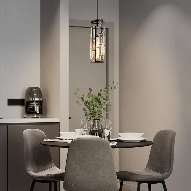 Taveyon Crystal Cylinder Pendant Lights Kitchen Island, Matte Black, 2 Lights