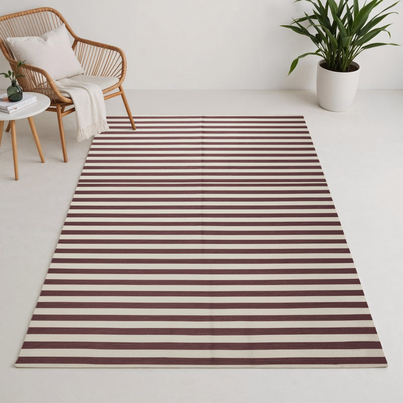 Tapis intérieur / extérieur beige HorizontalStripes, Rectangle 5 pi x 7 pi