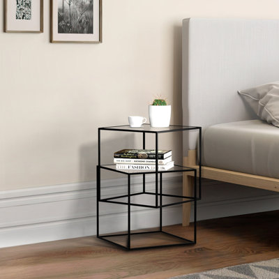 20.5'' tall Glass Frame End Table 2-Tier Glass Top Nesting Table