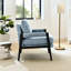 Chaise d'appoint Mid-Century moderne en chenille bleue - Revêtement luxueux, coussin de dossier réglable, fauteuil avec structure en bois massif avec patins de pieds, coussin amovible pour plus de polyvalence-1211152782