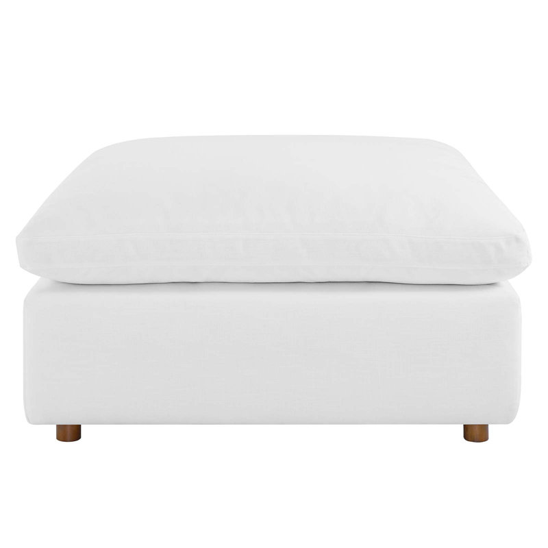 Pure White Down-Filled Overstuffed Ottoman with Linen Texture