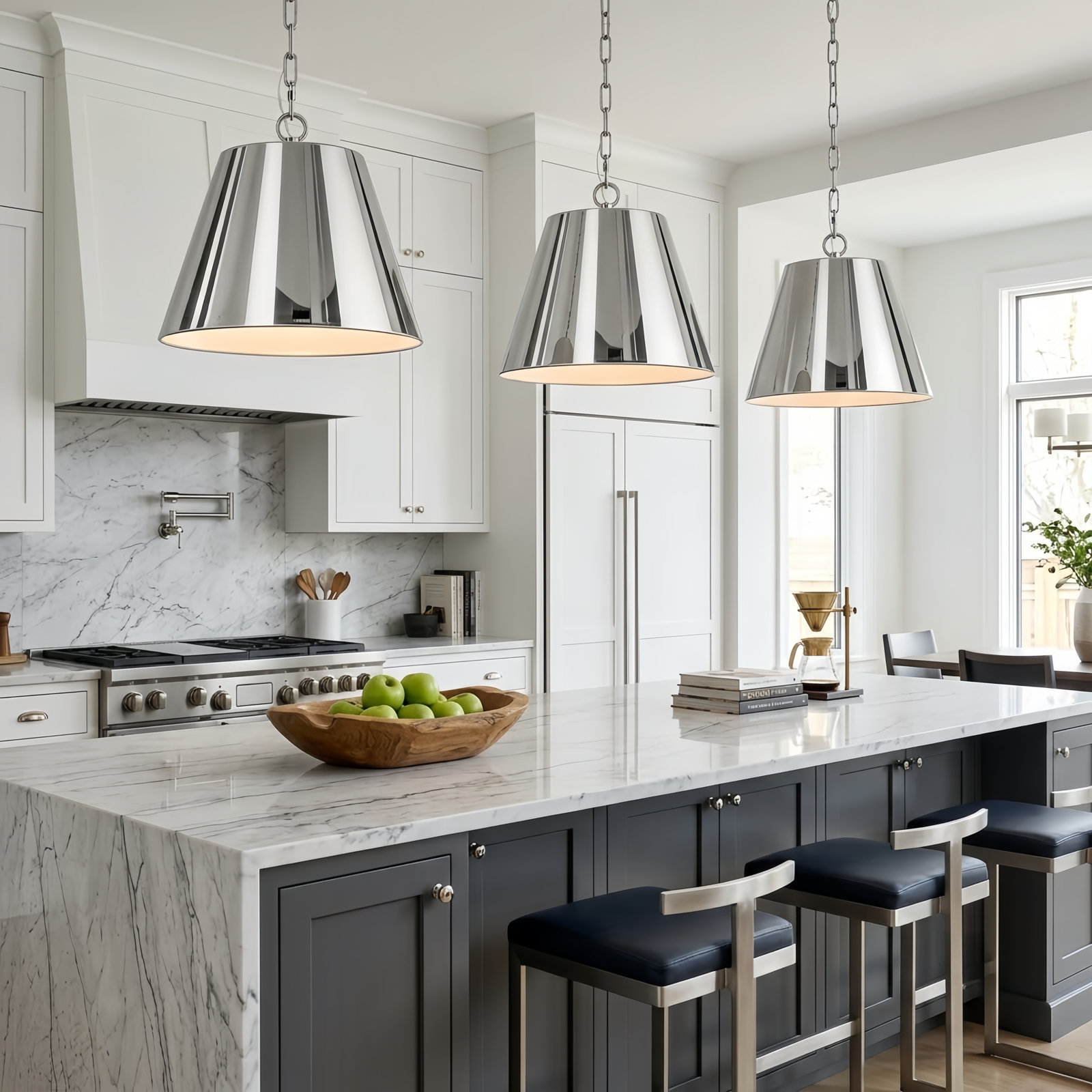 Dimmable Cone Single Light Pendant, 16" H x 20" W x 20" D, Polished Nickel