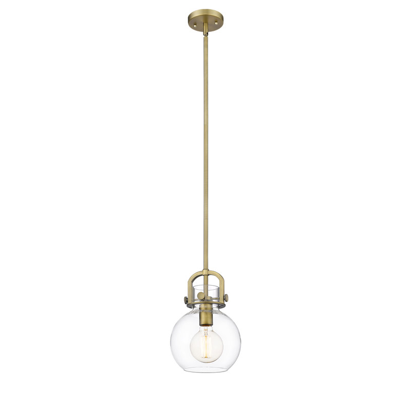 Luminaire suspendu à 1 tige Sligo, Laiton brossé, Clair, H 11,25 po x l 8 po x P 8 po