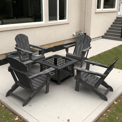 Chaise de foyer d'extérieur pliable en PEHD Adirondack avec porte-gobelet