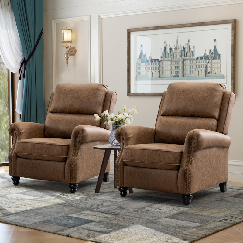 34.6'' Wide Classic and Overstuffed Soft Push Back Recliner (Set of 2), Nut  Brown