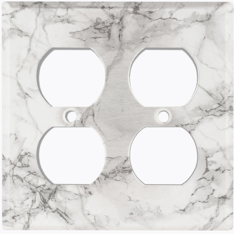 Patterned 2 - Gang Duplex Outlet Standard Wall Plate, Light Gray/White
