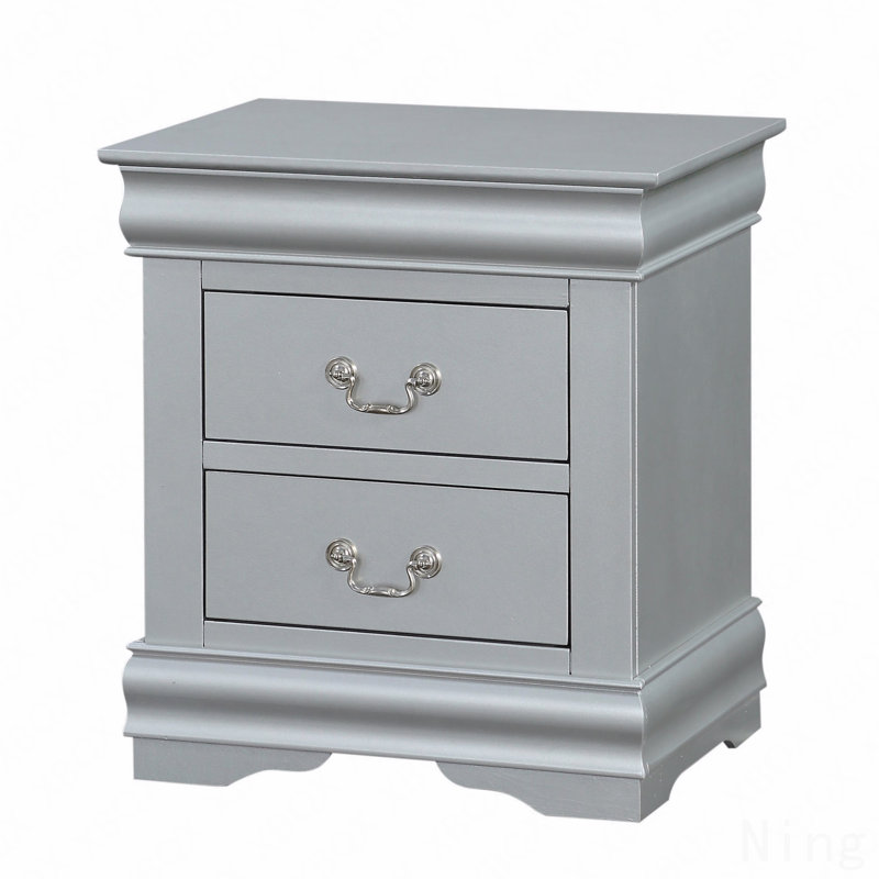 1Pc Traditional Classic Platinum Finish 2-Drawers Nightstand Wooden Bedroom Furniture, Silver