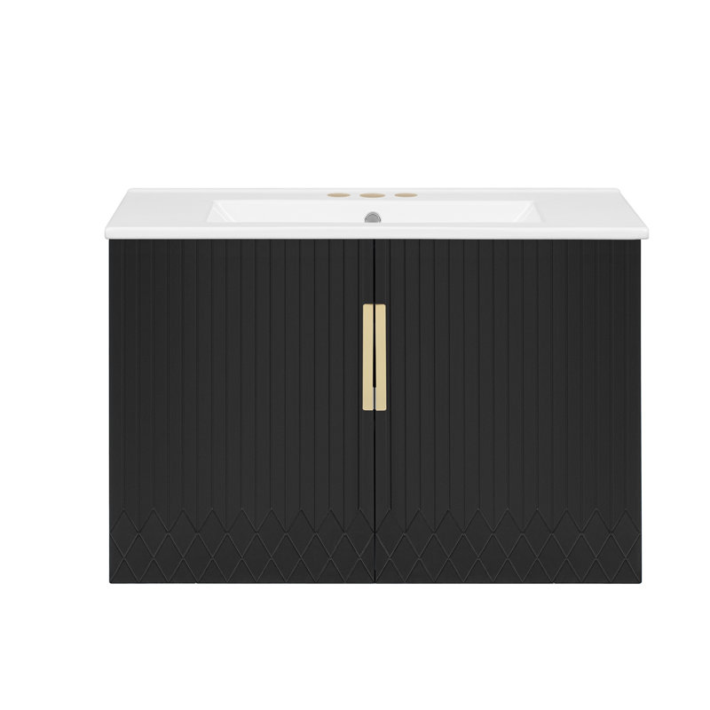 Meuble-lavabo de salle de bain vintage 30 po avec lavabo en céramique, lavabo simple en céramique à 3 trous, meuble-lavabo avec 2 portes à fermeture douce