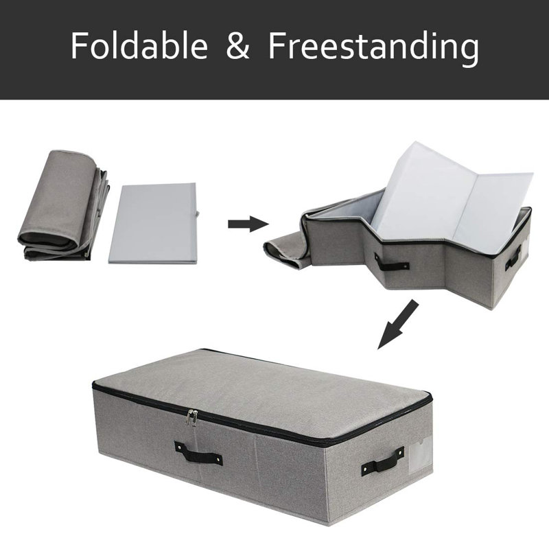 2-Pack Of Large Under Bed Clothing Storage Boxes With Durable Fabric And 4 Reinforced Handles,Dark Grey