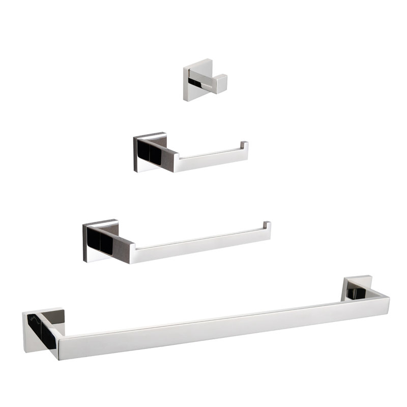 Ensemble de 4 pièces de quincaillerie de salle de bain - 304, rouille - garantie. Polyvalent pour la maison. Style moderne. Installation simple avec la trousse de fabrication 304 incluse. Différentes pièces. Caractéristique, surface à gratter.