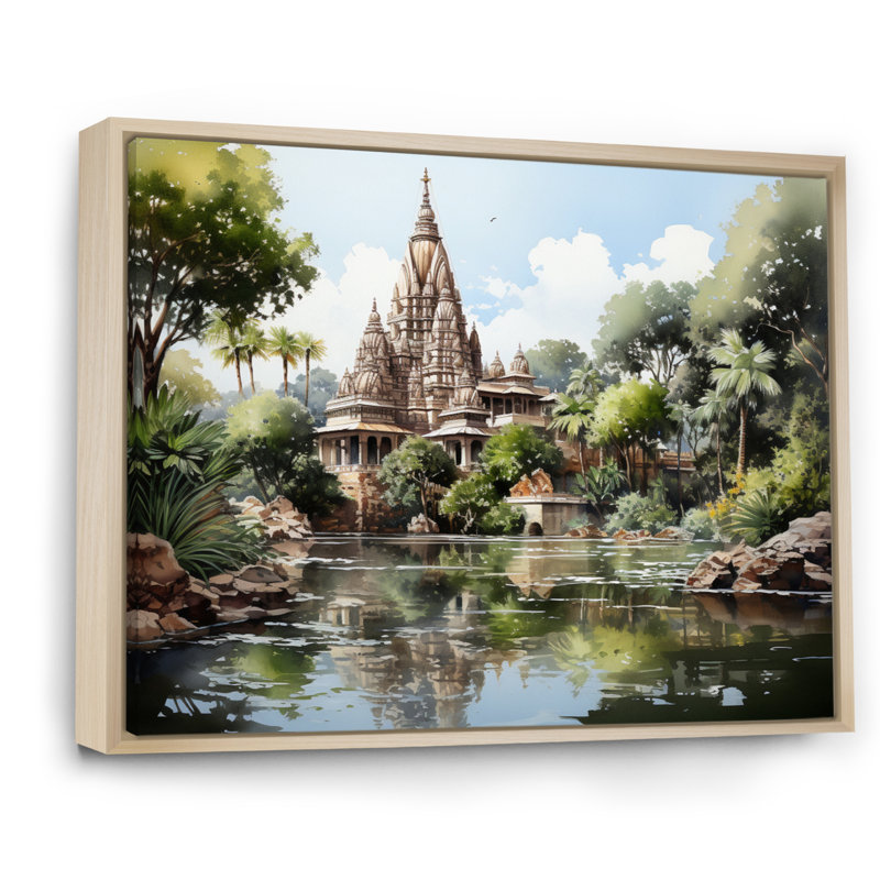Temple indien d'art sérénité II, H 16 po x l 32 po x P 1 po, Cadre naturel flottant