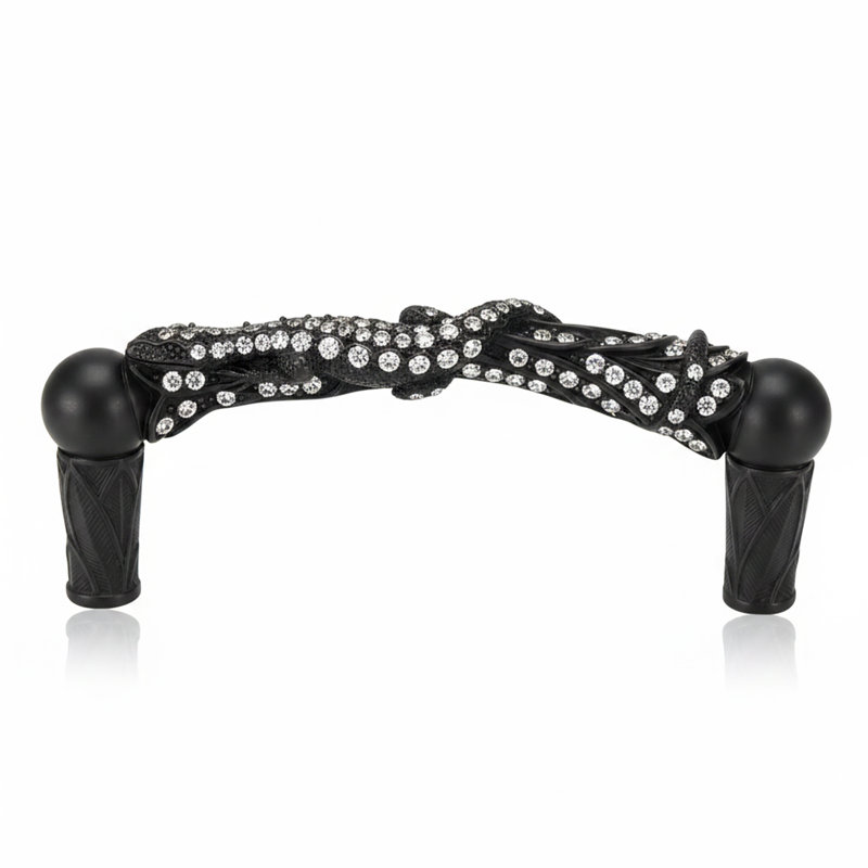 3-1/2” C TO C BALI PULL; ERINITE GREEN & LT. COLORADO TOPAZ CRYSTAL MUSEUM, Matte Black