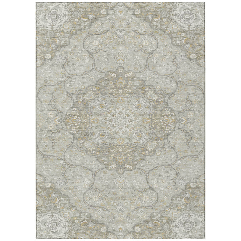 3' X 5' Taupe And Ivory Medallion Washable Indoor Outdoor Area Rug