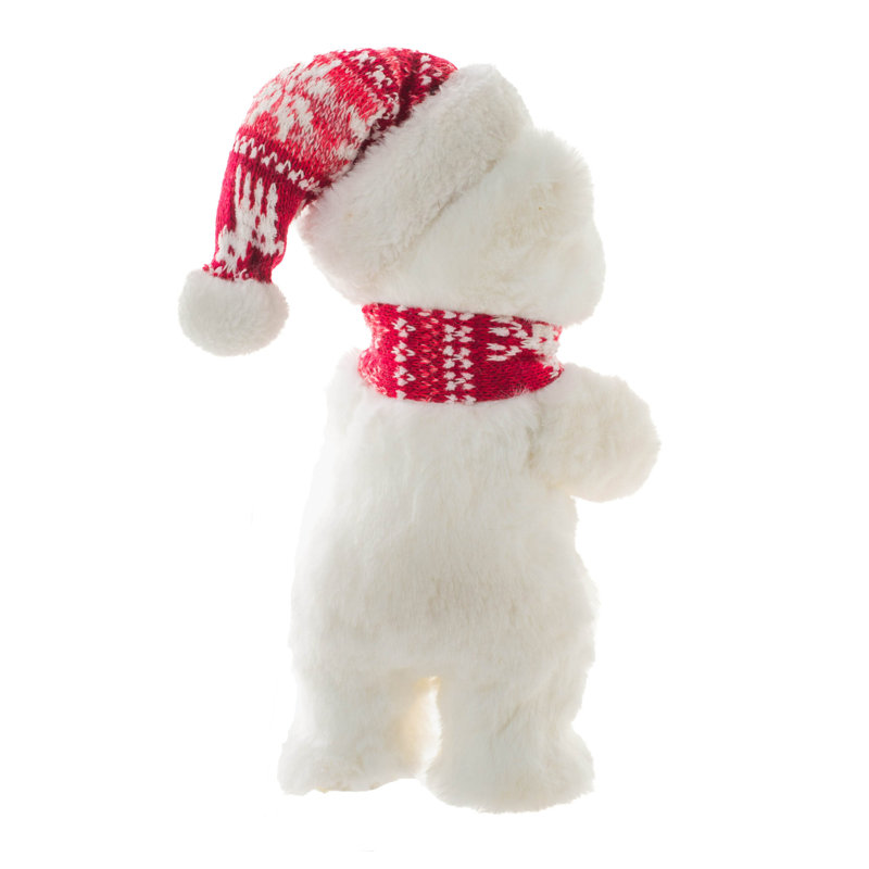 Ourson blanc et rouge debout en fausse fourrure avec écharpe