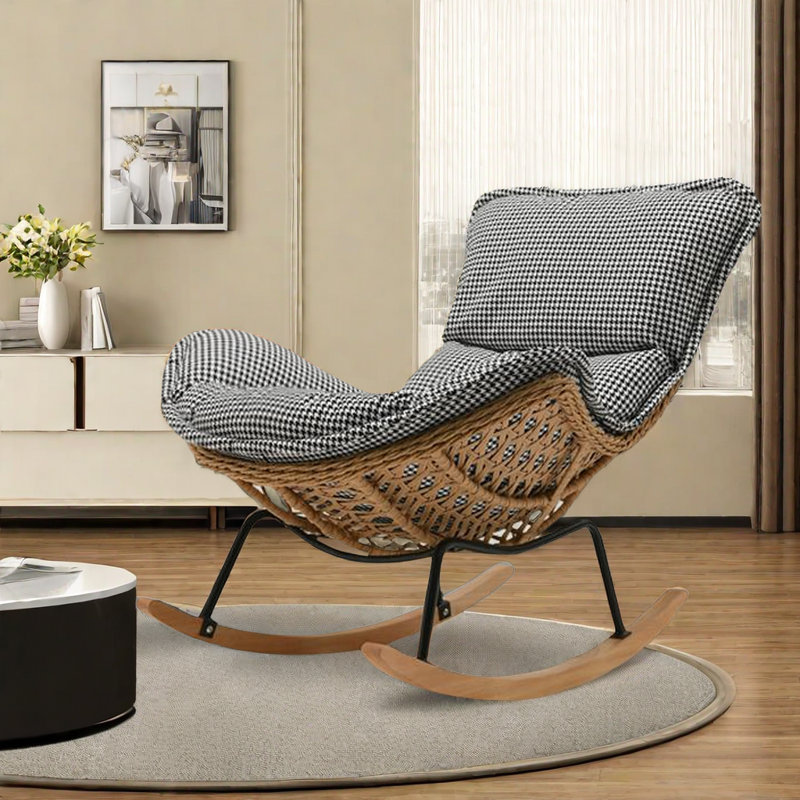 Chaise berçante en alliage PE tissé, Noir / blanc
