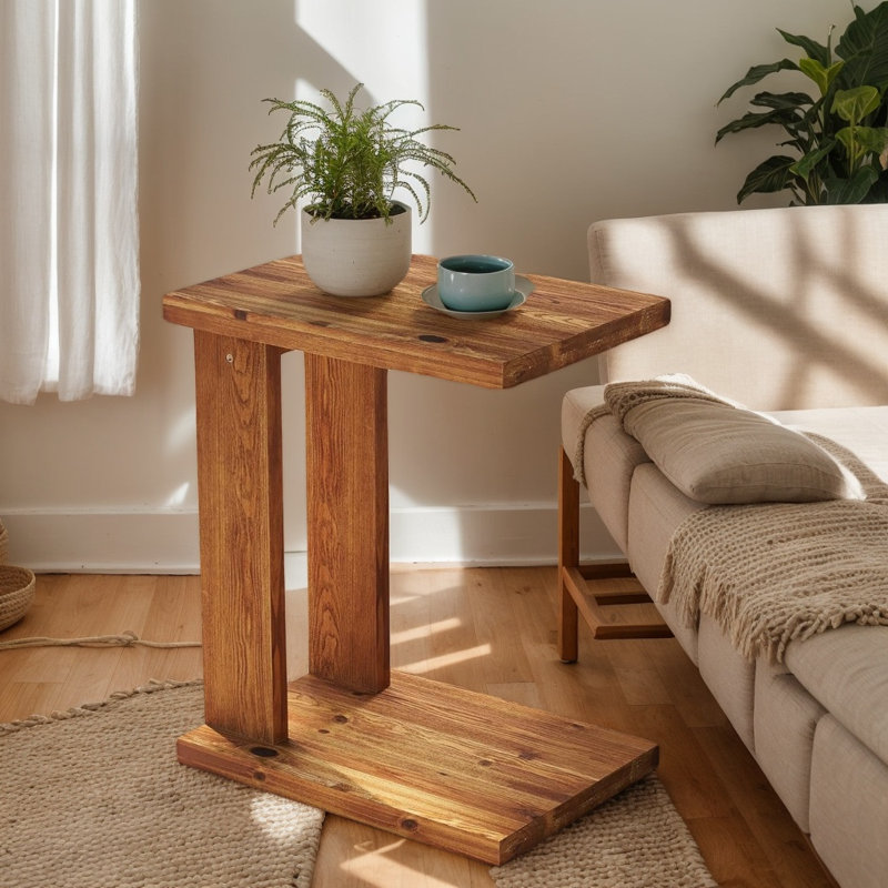 Table de bout en bois en forme de C avec tablettes à 2 niveaux, petite table d'appoint et table de chevet pour le salon et la chambre à coucher