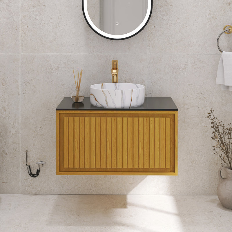 Meuble-lavabo mural de 30 po en contreplaqué pré-assemblé avec comptoir en pierre frittée et lavabo en céramique