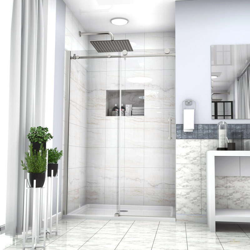 Shower Door 48" W X 76"H Single Sliding Bypass Shower Enclosure, Chrome