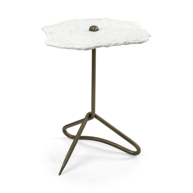 Table de bout en marbre doré et blanc 23 po